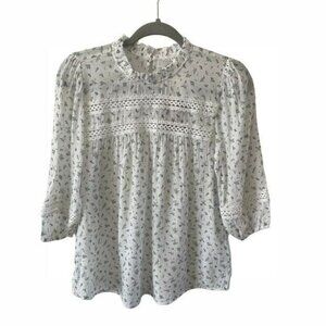 NWT Blu Pepper Ditsy White Floral Balloon Sleeve Top Small CottageCore ruffle